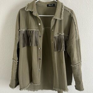 Green Fringe Jacket w stud accents